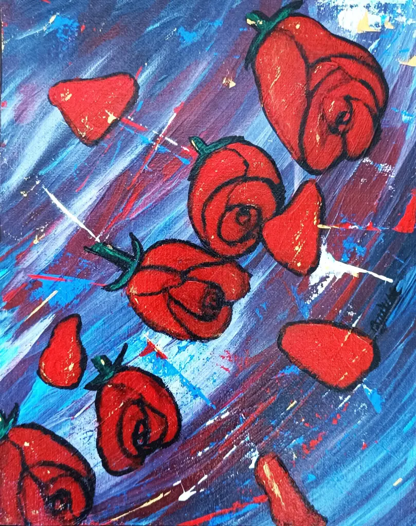 " Danse des roses " dim.24x30cm toile cartonnée