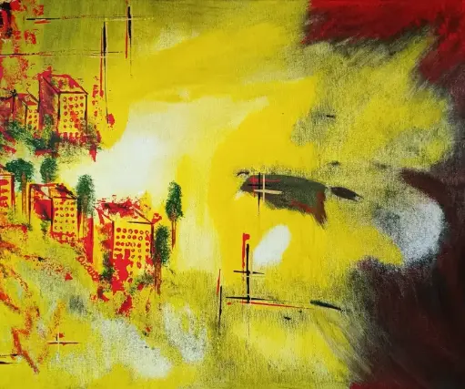 " Fenêtre jaune " dim.46x38cm